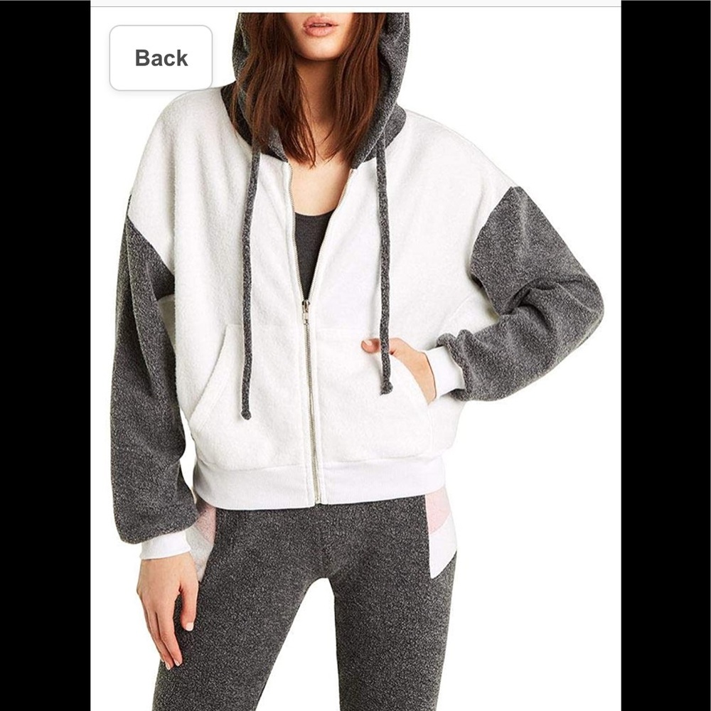 Wildfox Revolve Milk Run Cozy white Fleece crop zip hoodie S Fall